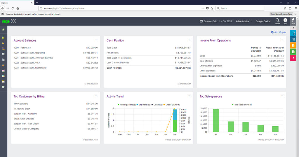 Captura de pantalla del software Sage